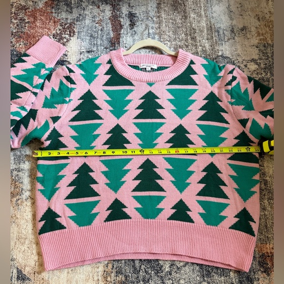 Grayson Threads Pink and Teal Geometric Tree Sweater - Picture 4 of 5
